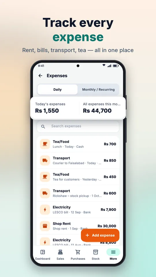 Daily and monthly expense tracking
