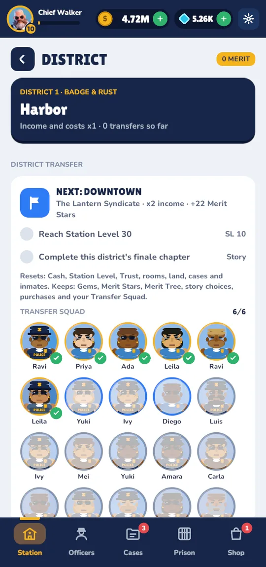 Police Chief district transfer screen