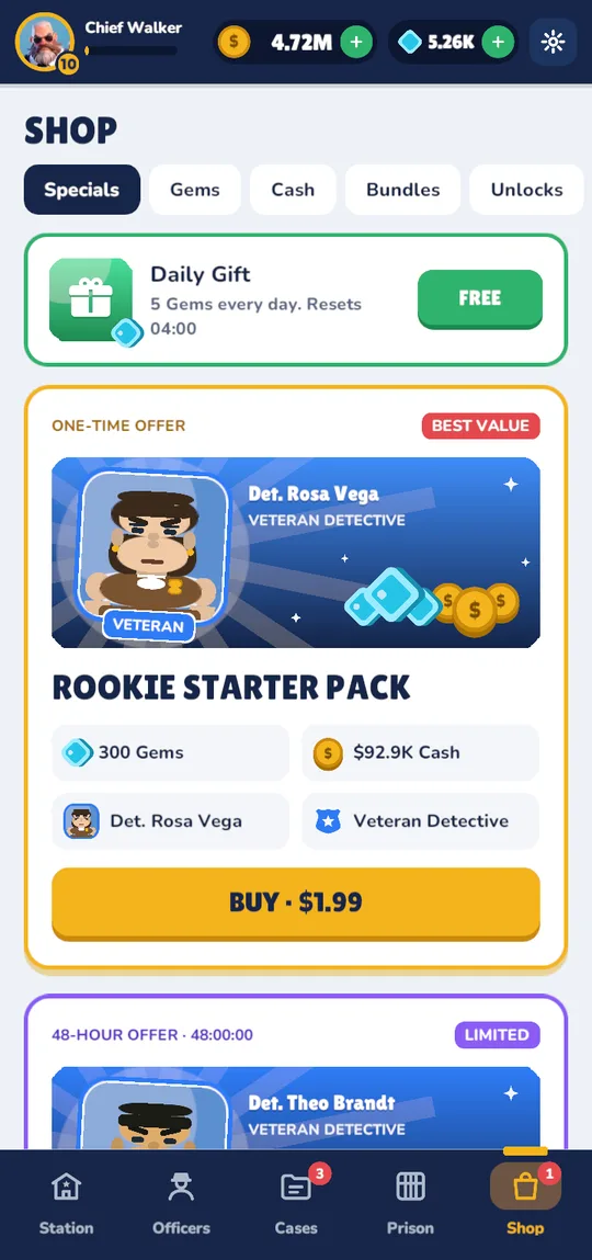 Police Chief shop with the daily gift and starter pack
